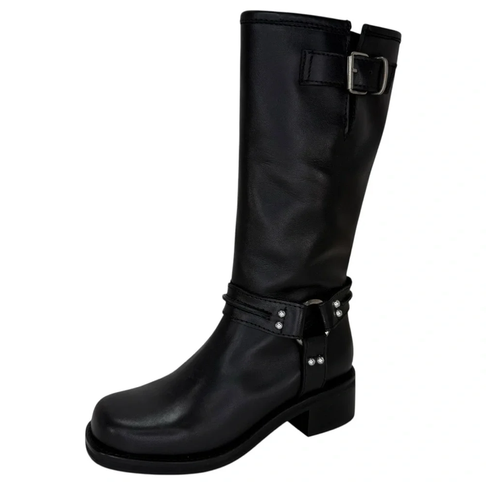 Steve Madden Black Moto Boots with Buckle Detail - Picture 2 of 13